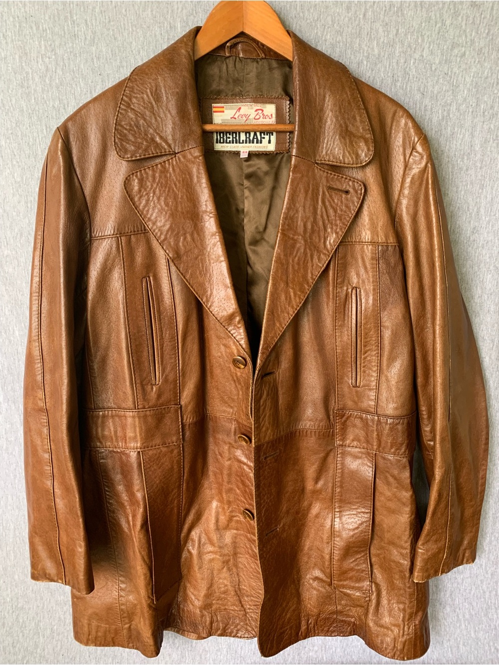 Vintage 70s 80s Mens Leather Coat Levy Bros. Louisville Kentucky Ibercraft Spain